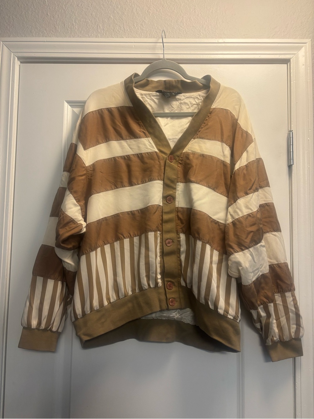 90s Bocci Vintage Striped 100% Silk Button Up Bomber Jacket Men’s Size XL